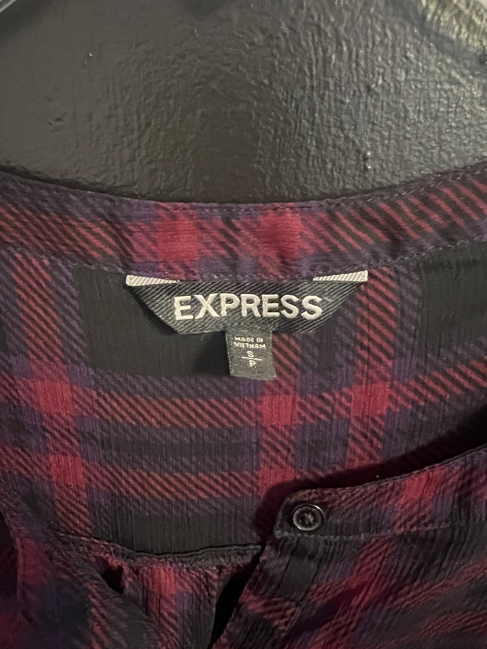 Express Black and Purple Plaid Shirt - Picture 3 of 3